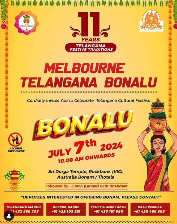 Join the Feast : Celebrate Melbourne Telangana Bonalu Festival 2024!